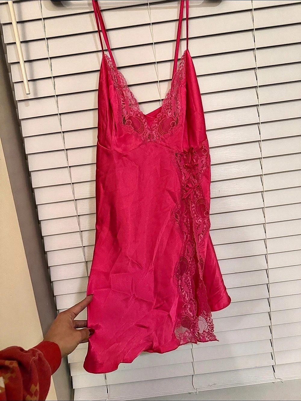 Vintage Victoria's Secret Tease Satin Lace-Trim Mini Slip Dress Pink